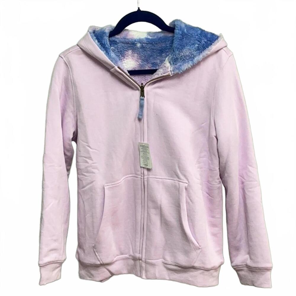 Lands’ End Galaxy Girls Pastel Sherpa Reversible Hoodie with Blue Accents. XL